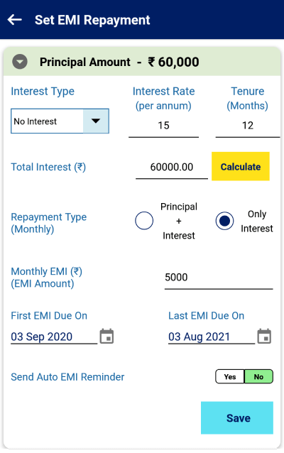 Calculate EMI and Add Pre-Payment